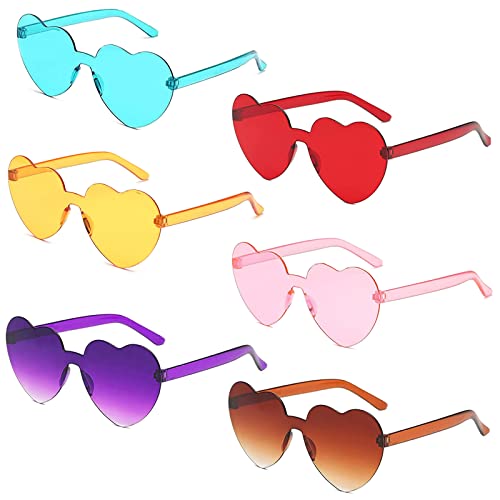 Bymivofun 6 Pares de Gafas de Fiesta en Forma de Corazón, Gafas de Sol Retro Transparentes Sin Montura, Gafas de Amor, para Accesorios de Disfraces, Accesorios de Fotos, Cosplay de Fiesta
