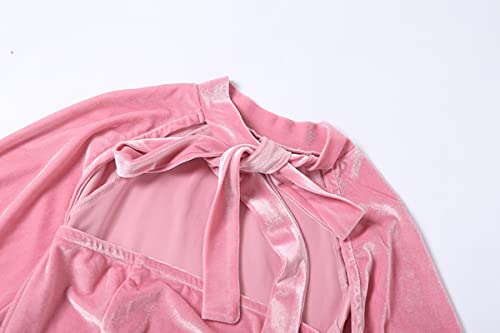 Bywenzai Vestir Sexy Casual Slim-Fit Lace Velvet Light Cobertura Elástico De Manga Larga Show Clavicle Lady Mujer Vestido Femenino S Pink