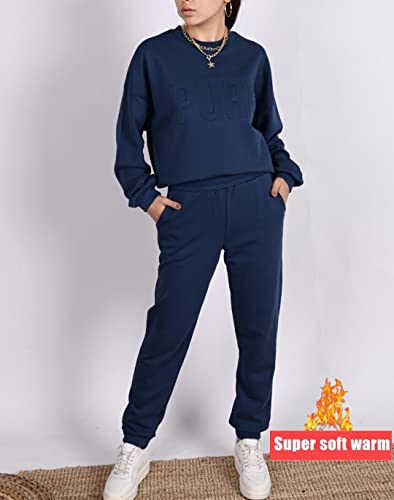 C K CrisKat Conjunto Chándal 2 Piezas Conjunto de Manga Larga con Bolsillo Laterales para Primavera Otoño Invierno Ropa Casual para Mujer Conjuntos Casual Completo Acanalado (# Chandal Azul, S)