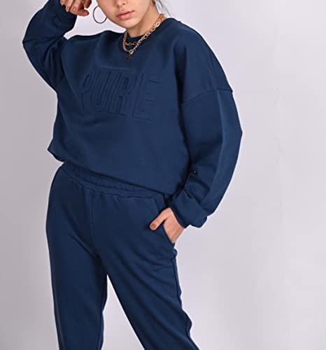 C K CrisKat Conjunto Chándal 2 Piezas Conjunto de Manga Larga con Bolsillo Laterales para Primavera Otoño Invierno Ropa Casual para Mujer Conjuntos Casual Completo Acanalado (# Chandal Azul, S)
