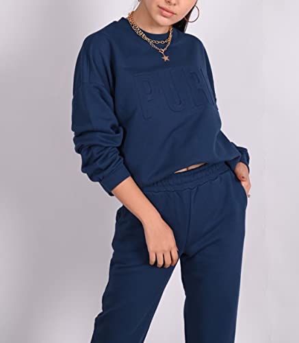 C K CrisKat Conjunto Chándal 2 Piezas Conjunto de Manga Larga con Bolsillo Laterales para Primavera Otoño Invierno Ropa Casual para Mujer Conjuntos Casual Completo Acanalado (# Chandal Azul, S)
