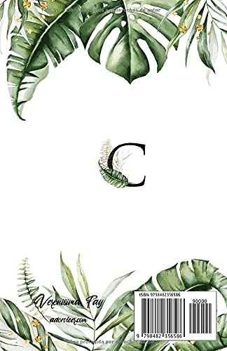 C: Libreta con la letra C en diseño tropical - Monograma Letra C - Libreta Flores A5 - Cuadernos bonitos a5 con páginas de rayas decoradas en el interior