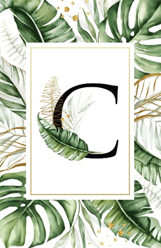 C: Libreta con la letra C en diseño tropical - Monograma Letra C - Libreta Flores A5 - Cuadernos bonitos a5 con páginas de rayas decoradas en el interior