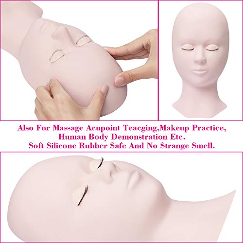 Cabeza de Maniquí para Extensiones de Pestañas Maquillaje de Entrenamiento Silicona Mannequin Head Con 4 Pares de Párpados Reemplazados-Blanco
