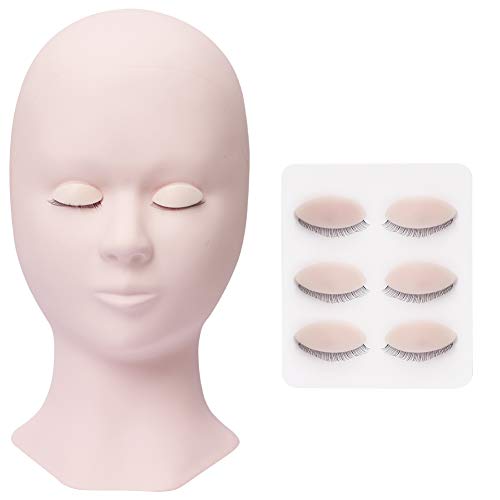 Cabeza de Maniquí para Extensiones de Pestañas Maquillaje de Entrenamiento Silicona Mannequin Head Con 4 Pares de Párpados Reemplazados-Blanco