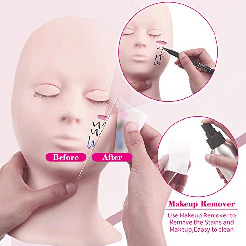 Cabeza de Maniquí para Extensiones de Pestañas Maquillaje de Entrenamiento Silicona Mannequin Head Con 4 Pares de Párpados Reemplazados-Blanco