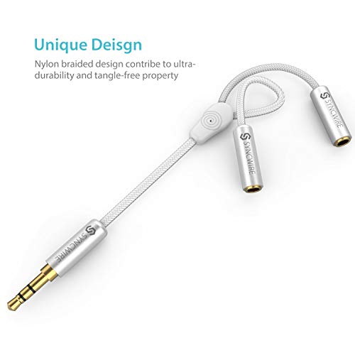 Cable Divisor Syncwire, Splitter Jack Auriculares Nylon Trenzado [23cm] Cable Divisor de Jack (Audio estéreo) - Macho de 3.5mm a 2 Hembras de 3.5mm, Cable para Apple, Samsung, Smartphones, MP3