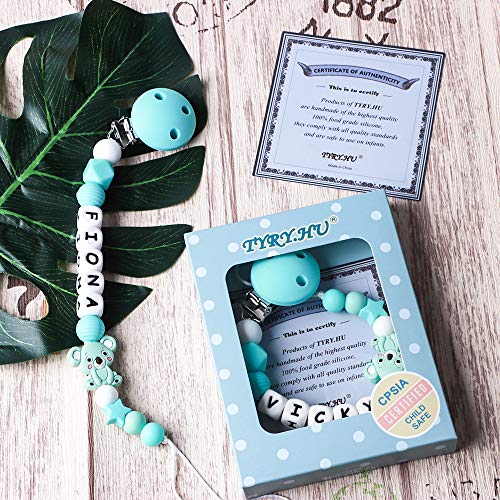 Cadena Chupetes Personalizado Koala Mapache Mordedor Bebes Nombre Cuentas Silicona Sin BPA Rosa Regalo de Ducha (Koala Verde)