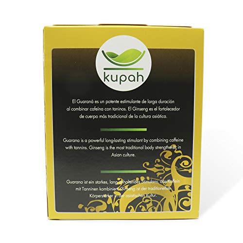 Cafe soluble natural extra fuerte | Kupah Energy Booster | 12 sobres x 3 g | 36g | Aumenta la Energía | Guarana y Ginseng | Tostado artesanal