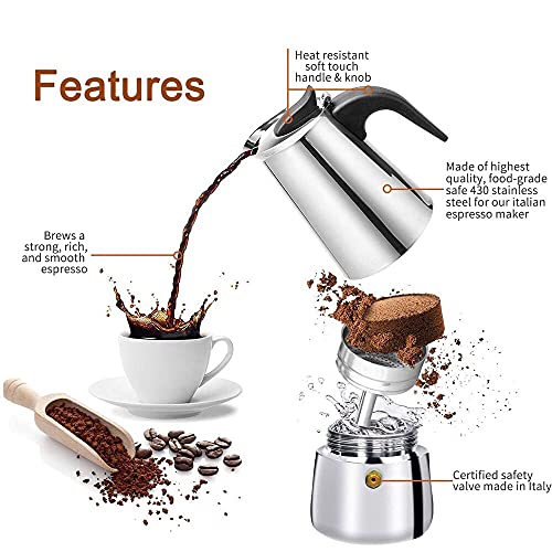 Cafetera Italiana 12 Tazas inducción. Cafetera para vitro en acero inoxidable. Compatible con todo tipo de cocinas. (12 Tazas)