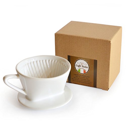 Caffé Italia - Filtro de café permanente, excelente sabor del café, filtro manual, accesorio de cerámica, tamaño 2, para 2-3 tazas, color blanco