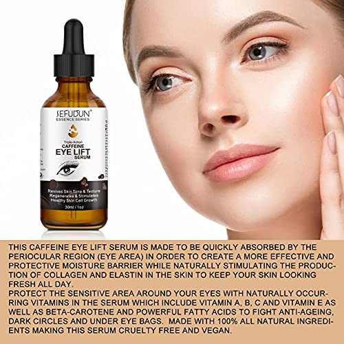 Caffeine Eye Serum, con EGCG, ácido hialurónico, suero para levantar los ojos con cafeína - Reduce la hinchazón, las ojeras, las arrugas y las líneas finas - 1 oz / 30 ml