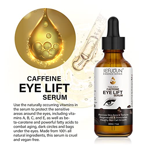Caffeine Eye Serum, con EGCG, ácido hialurónico, suero para levantar los ojos con cafeína - Reduce la hinchazón, las ojeras, las arrugas y las líneas finas - 1 oz / 30 ml