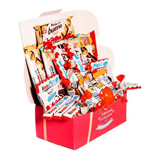 Caja regalo de chocolates I Regalo original para cumpleaños niños pareja: Kinder Bueno Chocolate y Blanco, Happy Hippo, Kinder Maxi, Delice, Choco Bons, Kinder Joy I Caja Kinder Regalo día del padre
