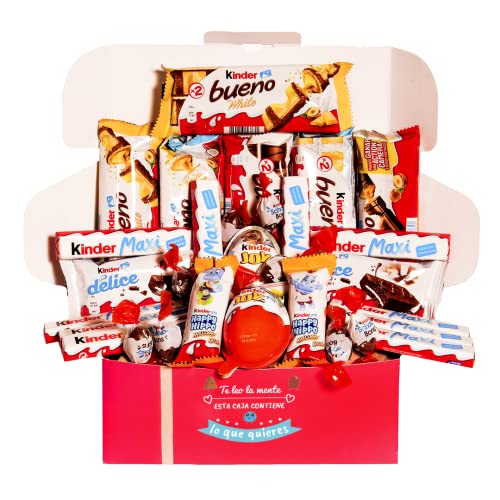 Caja regalo de chocolates I Regalo original para cumpleaños niños pareja: Kinder Bueno Chocolate y Blanco, Happy Hippo, Kinder Maxi, Delice, Choco Bons, Kinder Joy I Caja Kinder Regalo día del padre