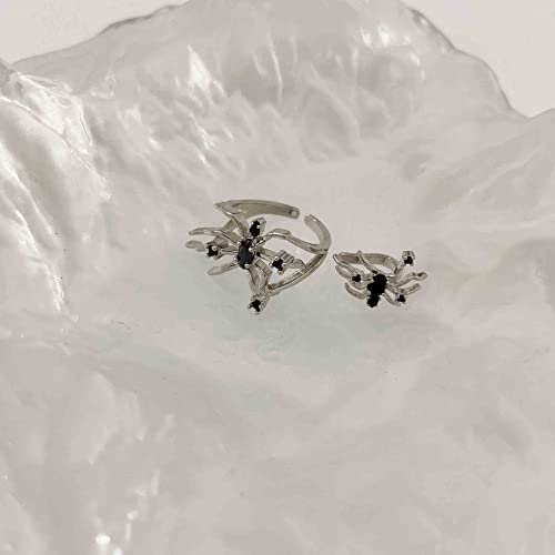 Cakunmik Niche Design Significado de Piedras Preciosas Negras insertada Anillo de Anillo de araña Abierta en la Personalidad de Moda