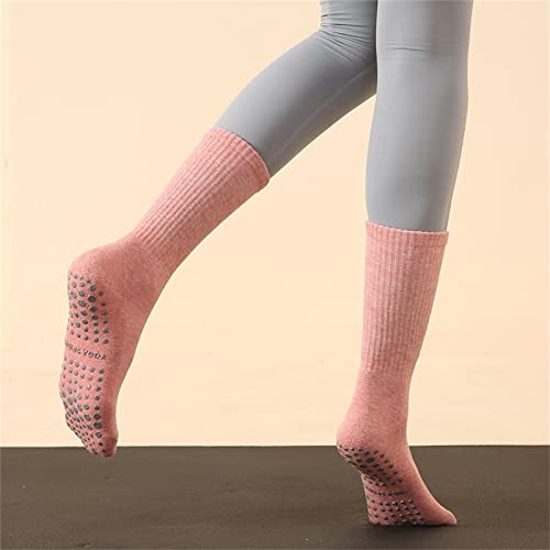 Calcetines de Yoga Pilates Calcetines de Yoga de Tubo Largo de Invierno Calcetines Largos Pilates All Inclusive Ladies Terry Plus Velvet and-Slip (Color : Pink, Size : One Size)