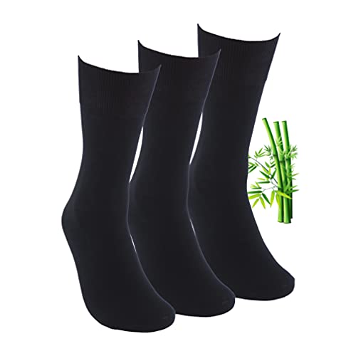 Calcetines ejecutivos de BAMBÚ (3 pares) sin goma y sin costuras, cómodos y transpirables. Calcetines ejecutivos de hilo de bambú para vestir muy ligeros, frescos y muy elegantes. (40-45, Negro)
