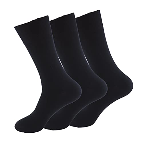 Calcetines ejecutivos de BAMBÚ (3 pares) sin goma y sin costuras, cómodos y transpirables. Calcetines ejecutivos de hilo de bambú para vestir muy ligeros, frescos y muy elegantes. (40-45, Negro)