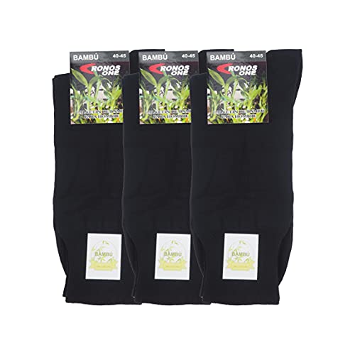 Calcetines ejecutivos de BAMBÚ (3 pares) sin goma y sin costuras, cómodos y transpirables. Calcetines ejecutivos de hilo de bambú para vestir muy ligeros, frescos y muy elegantes. (40-45, Negro)