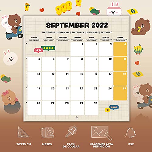 Calendario Line Friends 2022 incluye póster de regalo - Calendario 2022 pared│ Calendario anual 2022 pared - Calendario mensual - Producto con licencia oficial