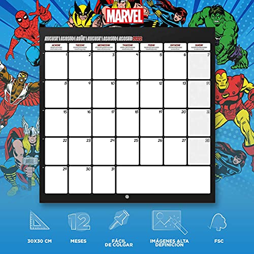 Calendario Marvel Comics 2022 incluye póster de regalo - Calendario 2022 pared │ Calendario anual 2022 pared - Calendario mensual - Marvel merchandising - Producto con licencia oficial