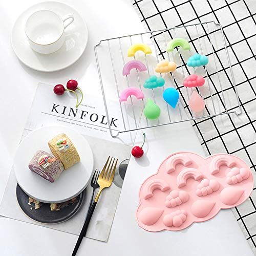 CaLeQi Juego de moldes de silicona de grado alimenticio con diseño de unicornio y nubes de arco iris para chocolate, dulces, pasteles, jabón, hornear, gelatina, galletas, cubitos de hielo