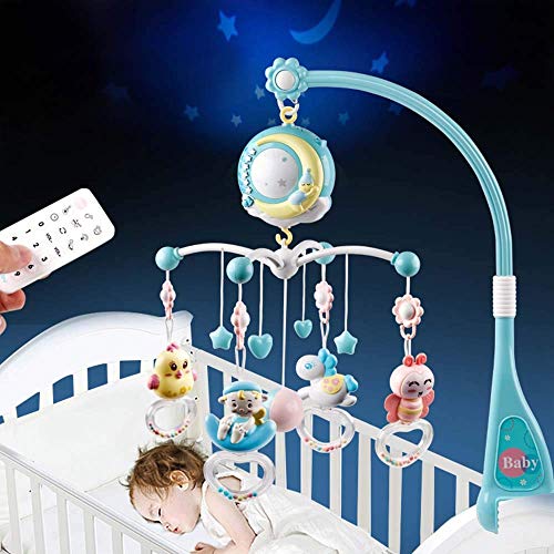 CALISTOUK Móvil Musical para Cuna de Bebé con Mando a Distancia Luz de Estrellas Campanilla Decoración Sonajero para Cama Juguete Proyector de Cuna para Bebés Recién Nacidos