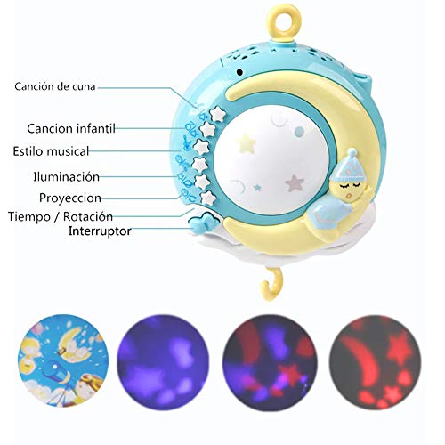 CALISTOUK Móvil Musical para Cuna de Bebé con Mando a Distancia Luz de Estrellas Campanilla Decoración Sonajero para Cama Juguete Proyector de Cuna para Bebés Recién Nacidos