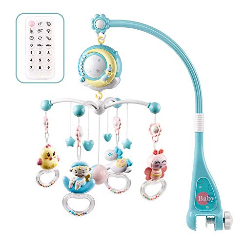 CALISTOUK Móvil Musical para Cuna de Bebé con Mando a Distancia Luz de Estrellas Campanilla Decoración Sonajero para Cama Juguete Proyector de Cuna para Bebés Recién Nacidos