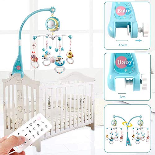 CALISTOUK Móvil Musical para Cuna de Bebé con Mando a Distancia Luz de Estrellas Campanilla Decoración Sonajero para Cama Juguete Proyector de Cuna para Bebés Recién Nacidos