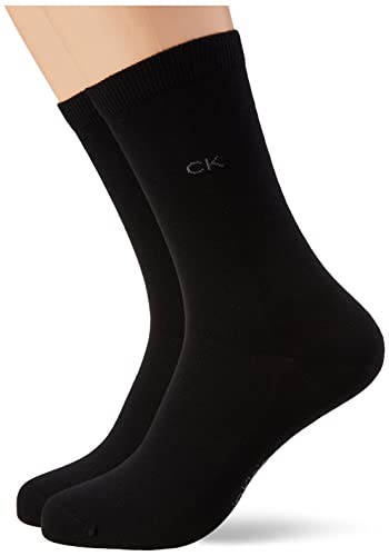 Calvin Klein Flat Knit Women's Crew-Calcetines de Punto para Mujer (2 Unidades) clásicos, Negro, Talla única