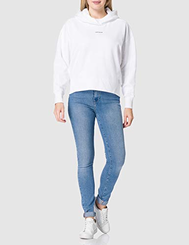 Calvin Klein Jeans Sudadera con Capucha Micro Branding Suéter, Bright White, L para Mujer