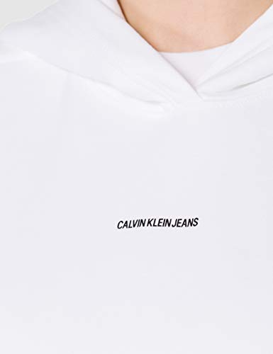 Calvin Klein Jeans Sudadera con Capucha Micro Branding Suéter, Bright White, L para Mujer