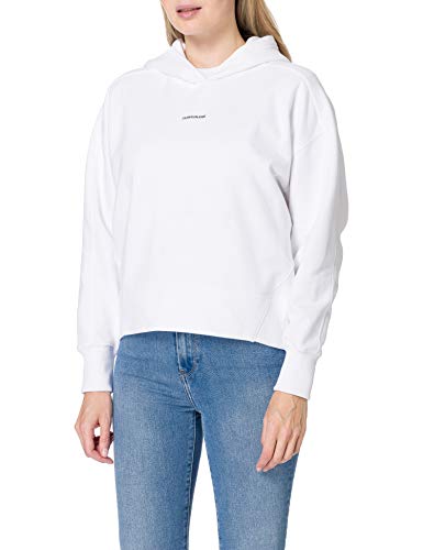 Calvin Klein Jeans Sudadera con Capucha Micro Branding Suéter, Bright White, L para Mujer