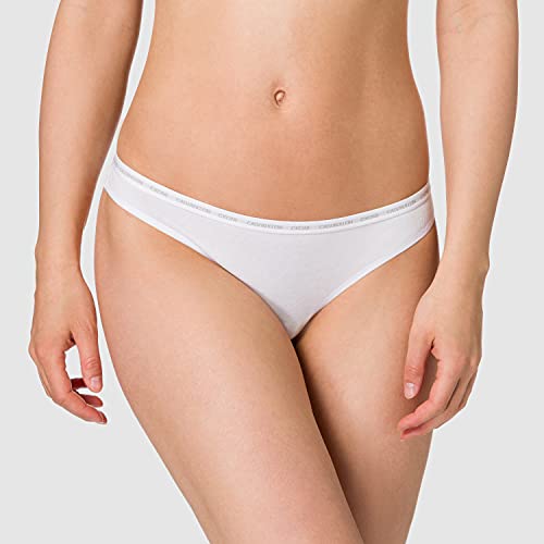Calvin Klein Thong 2PK Tanga, White/Savannah Cheetah Black, XS para Mujer