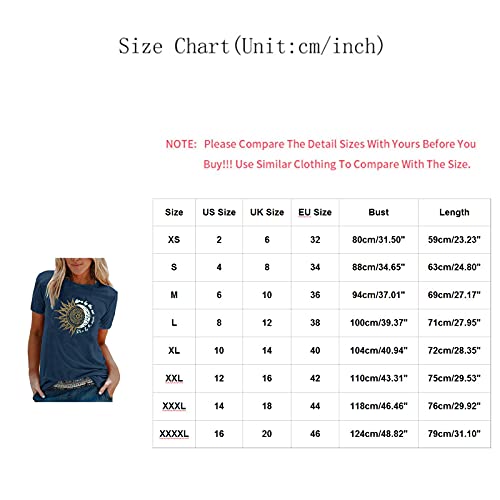 Camiseta de manga corta para mujer, diseño de sol y luna, suelta, cuello redondo, talla grande, rosso, S