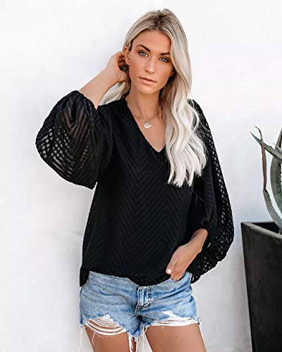 Camiseta de Manga Larga con Cuello en v para Mujer Túnica Tops Blusa Camisas Pullover Casual Túnica Tops Sudaderas