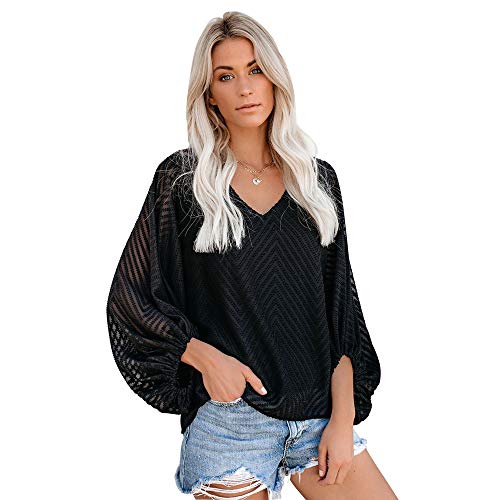 Camiseta de Manga Larga con Cuello en v para Mujer Túnica Tops Blusa Camisas Pullover Casual Túnica Tops Sudaderas