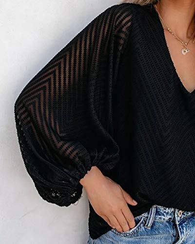 Camiseta de Manga Larga con Cuello en v para Mujer Túnica Tops Blusa Camisas Pullover Casual Túnica Tops Sudaderas