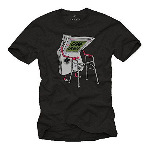 Camiseta Divertida Hombre - Game Over - Reglos Frikis - Vintage Controller T-Shirt Gamer Negro XXXL