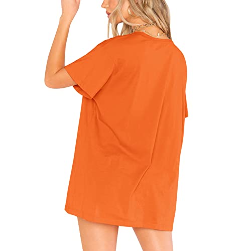 Camiseta larga para mujer, vintage, pintada a mano, flores y plantas estampadas, blusa de gran tamaño, vintage, informal, informal, de manga corta, para verano, naranja, XXL