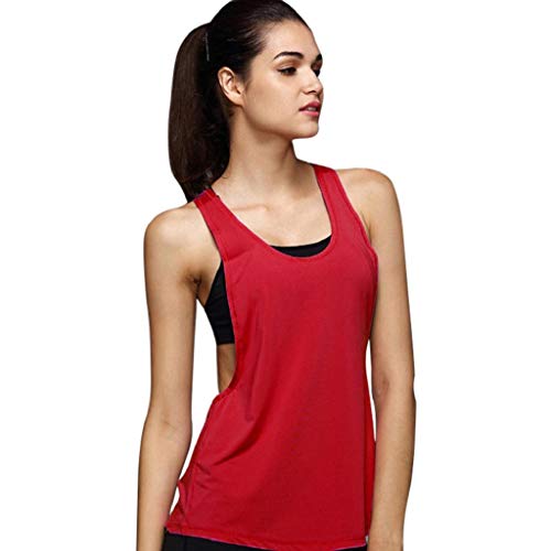 Camisetas sin Mangas Mujer,SHOBDW Playa De Verano Sexy Suelto Talla Grande Cuello Redondo Gimnasio Deporte Entrenamiento FíSico Entrenamiento Blusa para Correr para Mujer(Rojo,S)