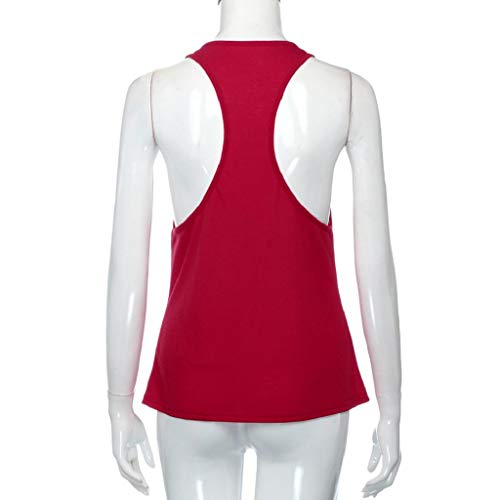 Camisetas sin Mangas Mujer,SHOBDW Playa De Verano Sexy Suelto Talla Grande Cuello Redondo Gimnasio Deporte Entrenamiento FíSico Entrenamiento Blusa para Correr para Mujer(Rojo,S)