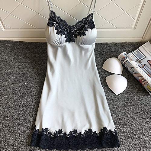 Camisón Mujer Camisones Tirantes Costura Encaje Satinado Camisón Elegant Barato Sexy de Cuello en V Talla Grande Camison sin Mangas para Adolescente Señora Camison Abierto Espalda Vestido para Hogar