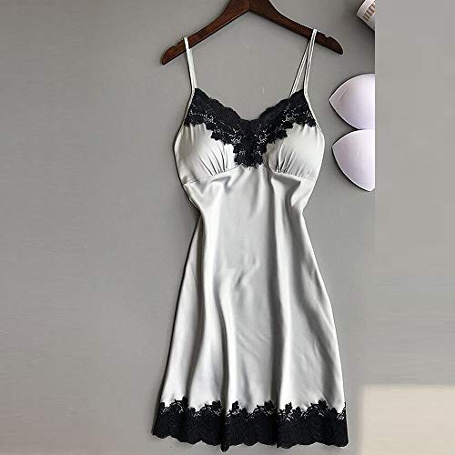 Camisón Mujer Camisones Tirantes Costura Encaje Satinado Camisón Elegant Barato Sexy de Cuello en V Talla Grande Camison sin Mangas para Adolescente Señora Camison Abierto Espalda Vestido para Hogar