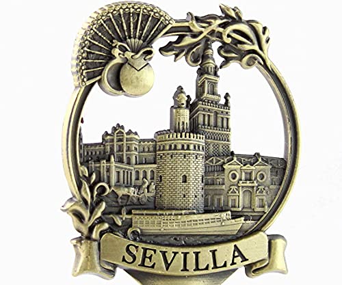 Campana Sevilla en Metal, campanilla de sobremesa, con La Giralda y La Torre del Oro. En color bronce envejecida. Altura 10 cm.