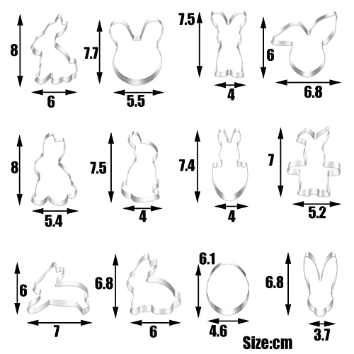 CAOLATO Juego de 12 moldes para galletas de Pascua, para galletas, conejo, zanahoria, pollito, huevo, cabeza de conejo, flor, mariposa