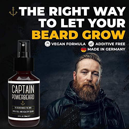 Captain Powerbeard Spray con Aceite Barba Hombre - Aceite para Barba Hombre, Spray con Aceite de Germen de Trigo, Aceite de Lavanda y Aceite de Romero - Cuidado Barba Hombre, Crecimiento Barba, 100ml