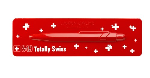 Caran d'Ache Totally Swiss - Bolígrafo metálico con funda (diseño con la bandera suiza)